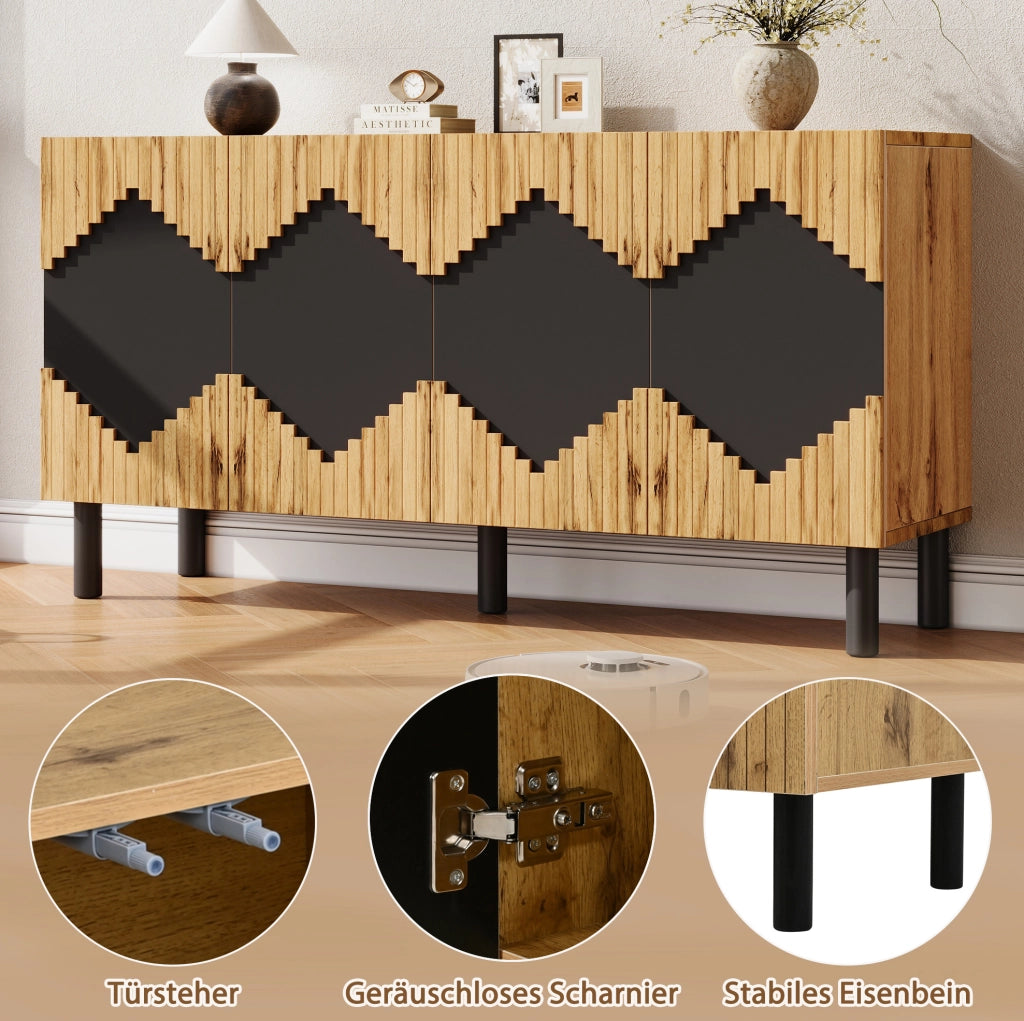 Credenza contenitore con ante a pressione e motivo geometrico