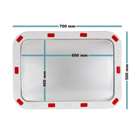 Specchio di sicurezza 50x70 cm infrangibile con strisce catarifrangenti bianche e rosse