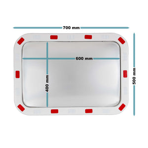 Specchio di sicurezza 50x70 cm infrangibile con strisce catarifrangenti bianche e rosse
