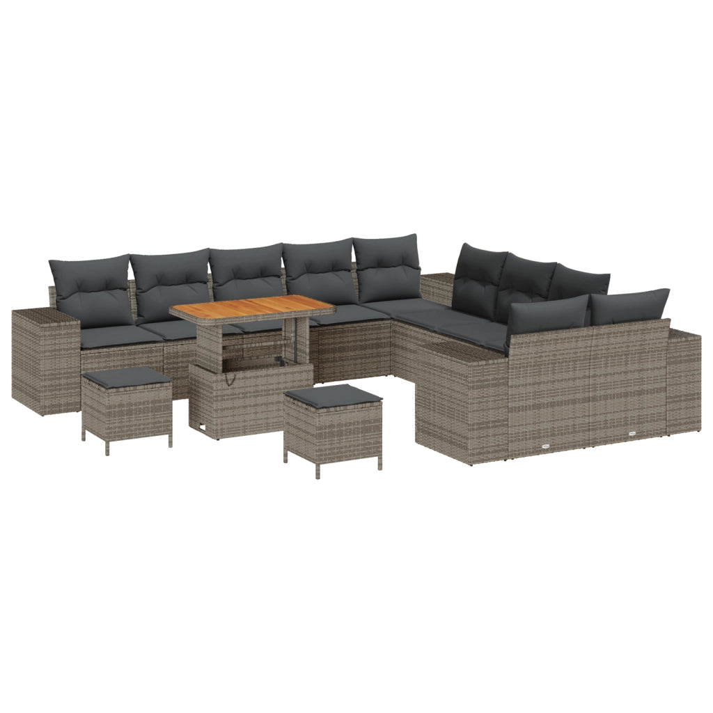 Set di Divani da Giardino  13 Pezzi con Cuscini Grigio Polirattan Acacia