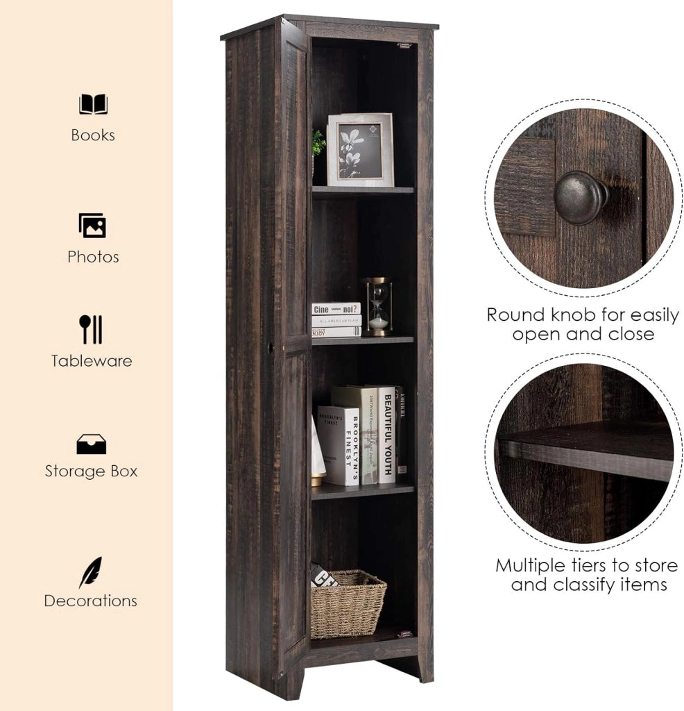 Armadio alto da 183 cm, armadio da bagno sottile con 1 anta e 4 ripiani, armadietto per cucina, soggiorno e bagno, armadio da cucina autoportante (marrone)