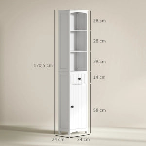 Mobile bagno alto salvaspazio con 1 cassetto, 1 vano chiuso e 3 ripiani, bianco