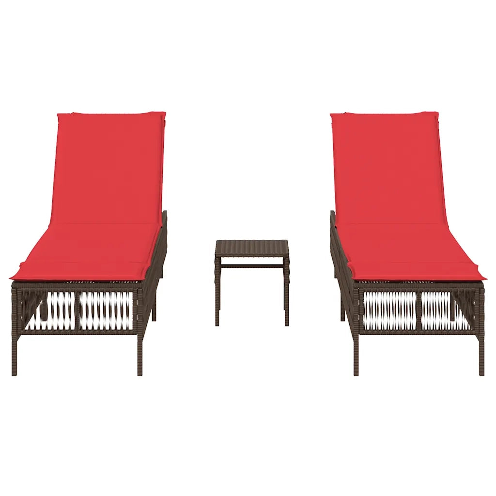 Lettini prendisole 2 pz con Tavolino in Polyrattan Marrone 4002753