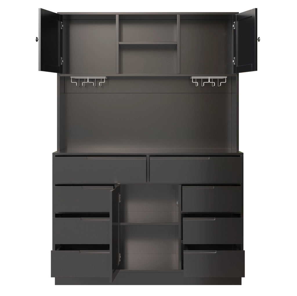 Colonna cucina con LED smart, 8 cassetti, MDF, nera
