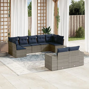 Set Divani da Giardino 9 pz con Cuscini Grigio in Polyrattan 3223020