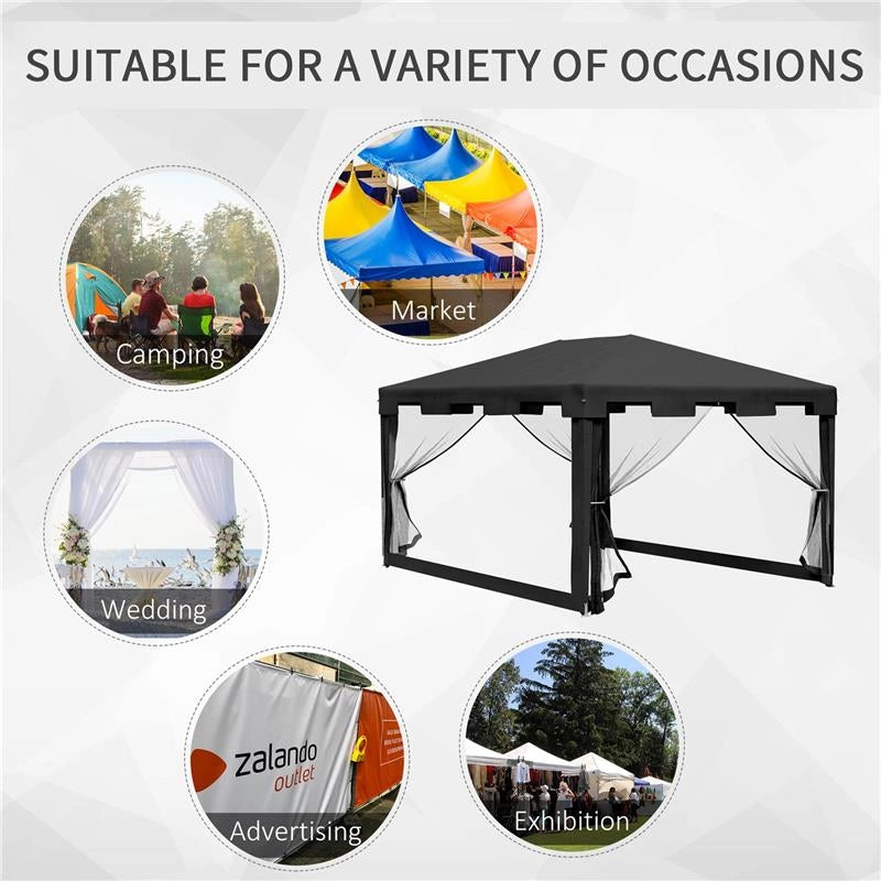 GAZEBO PIEGHEVOLE CON ZANZARIERA E 2 INGRESSI IN METALLO E PE 4X3 M GRIGIO SCURO
