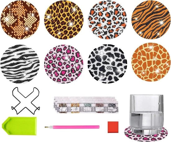 Set di pennelli per acquerello - Collezione di 8 pezzi con standard - Disegno leopardo - Per principianti - Bambini e adulti