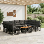 Set Divano da Giardino 10 pz Nero e Grigio scuro polyrattan 3438009