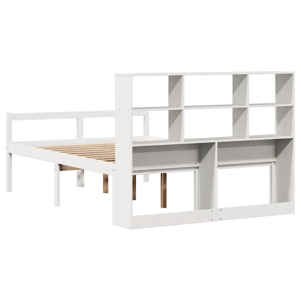 Letto Libreria senza Materasso-Struttura Letto con contenitore Bianco 160x200 cm Legno di Pino 170330