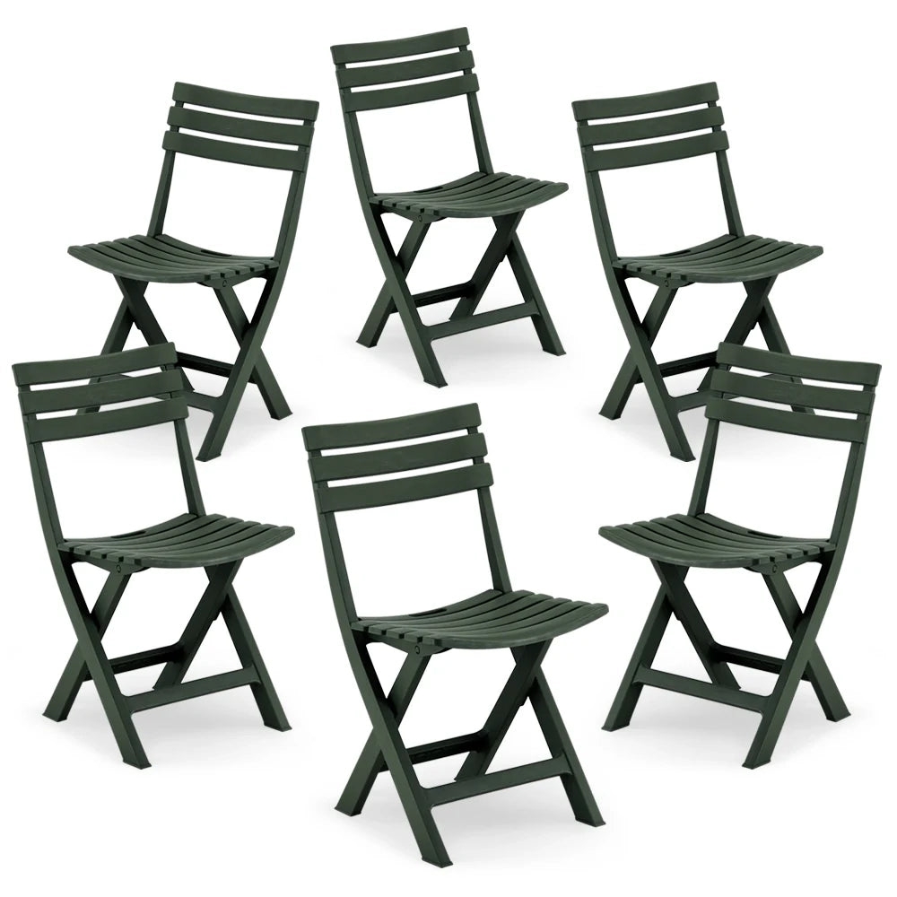 Set 6 sedie pieghevoli modello Sonia, realizzata in polipropilene ad alta resistenza, resistente ai raggi UV, ideale per bar, veranda, giardino, colore Verde Oliva