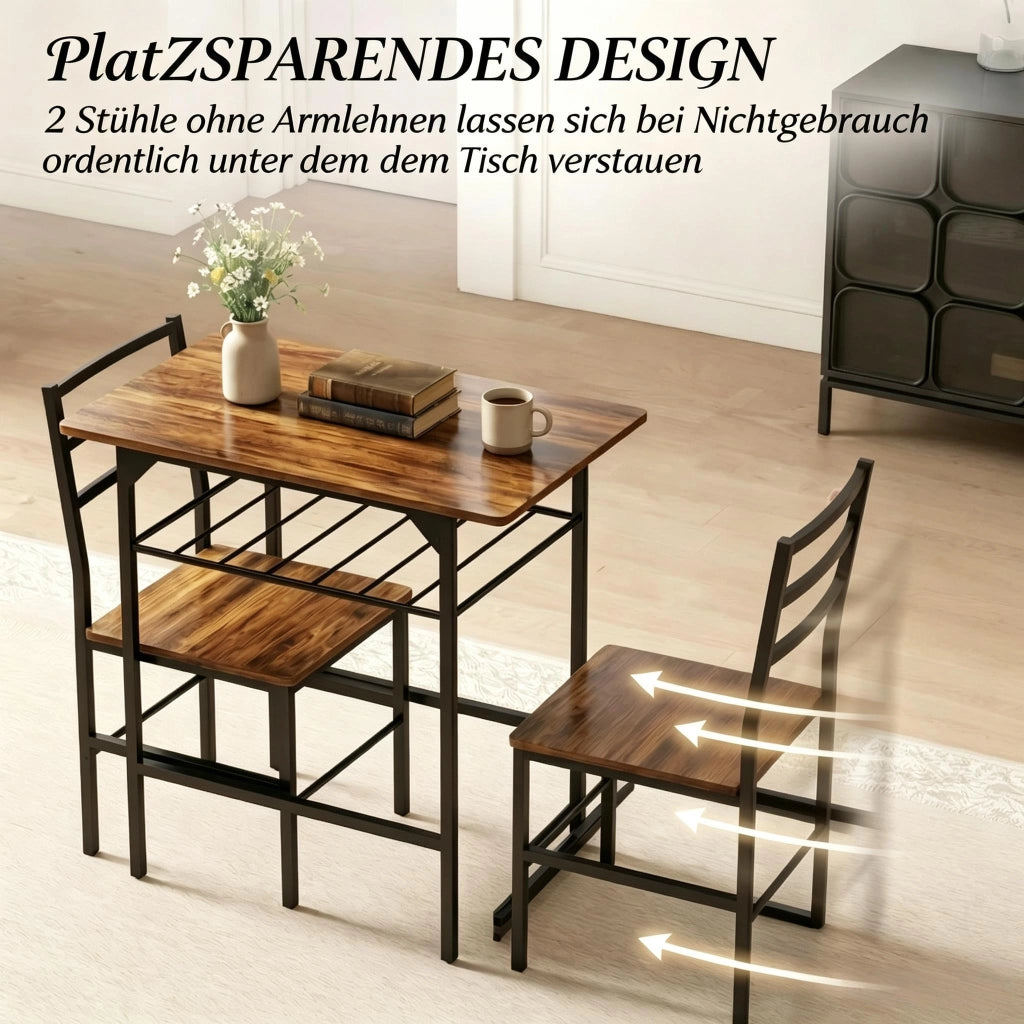 Tavolo da pranzo con 2 sedie e ripiano, stile industriale, per cucina, in metallo e truciolare, 80 × 50 cm