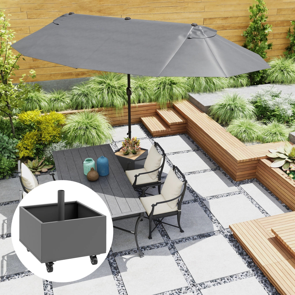 Supporto Parasol 2 in 1 con Ruote e Fioriera ¨C Zephmum ¨C Grigio Scuro 50x50x46 cm