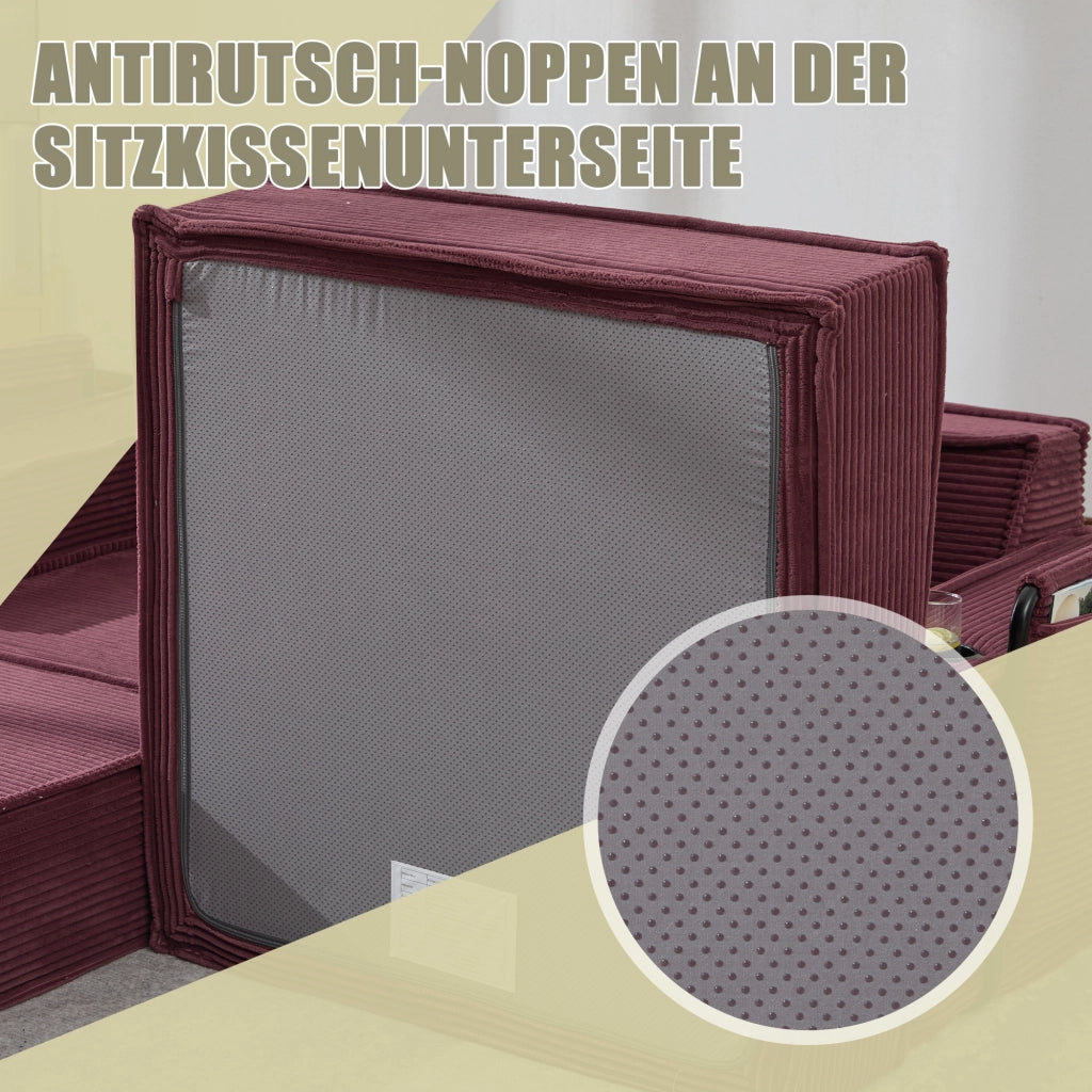 DIVANO 162x78x66 cm in tessuto a coste rosso vino con 2 cuscini