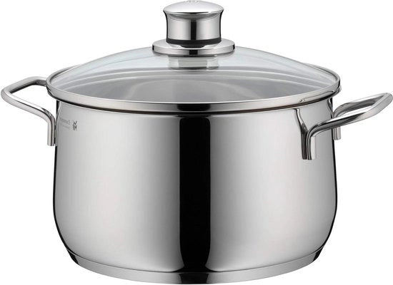 Pentola da Cottura 20 cm - Con Coperchio in Vetro e 37 L di Capacità di Stoccaggio - Acciaio Inossidabile Cromargan Liscio Argento