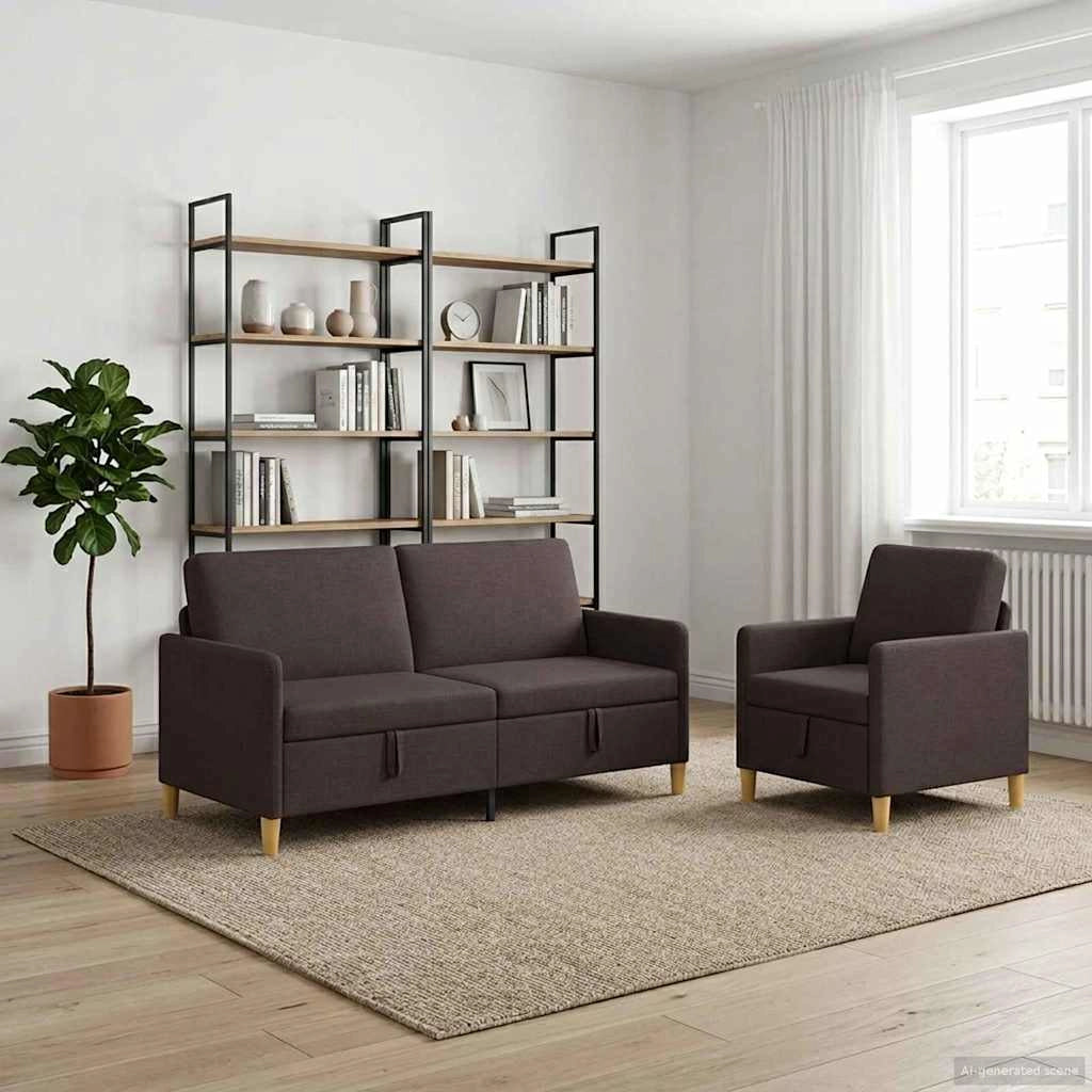 Set di Divani con Storage 2 pz Marrone Scuro Poliestere 3429208
