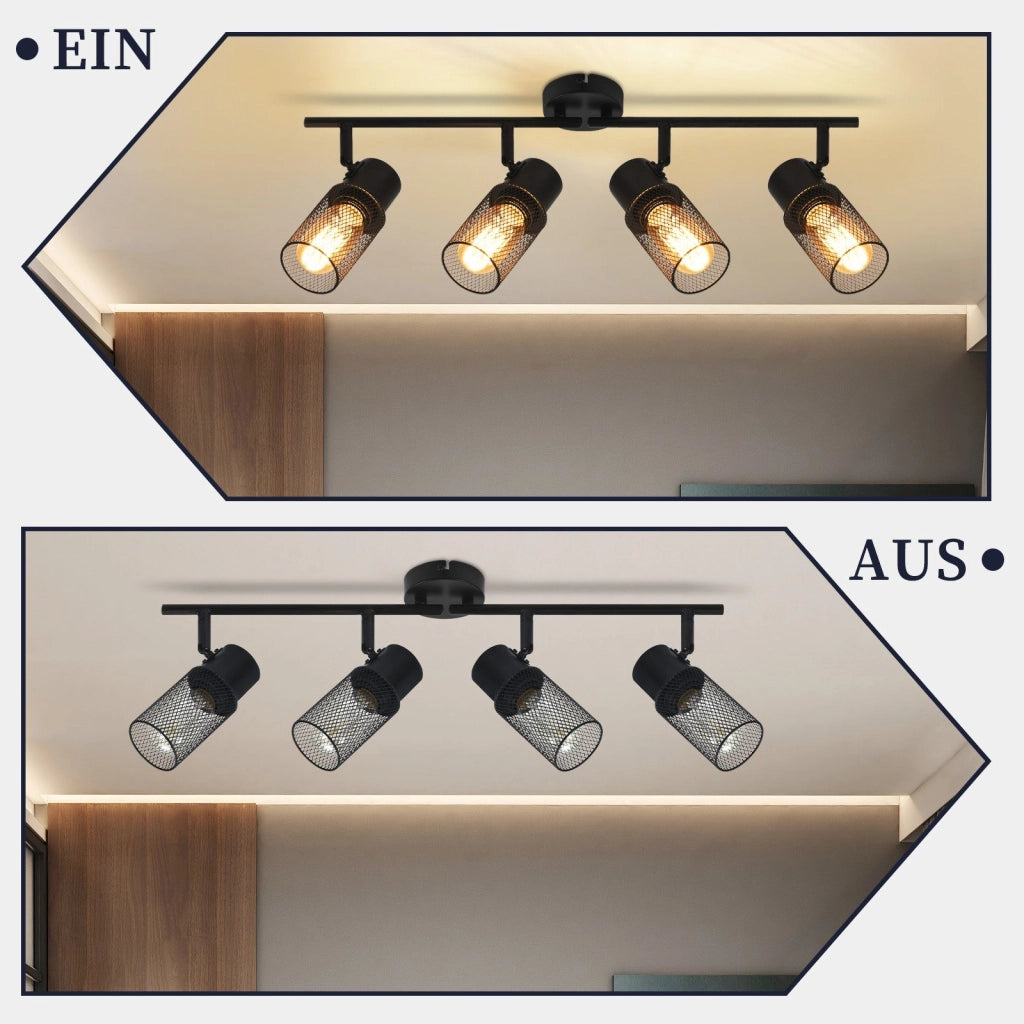 ZMH Faretto da soffitto neri 4 luci E27 pivotanti 330° stile industriale moderno per salotto camera senza lampadina