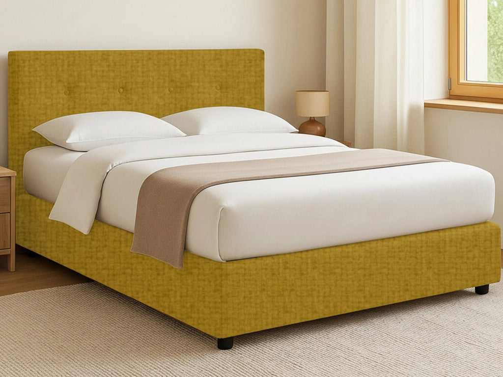 Oxford, Letto Matrimoniale Sfoderabile Made in Italy, Giallo Ocra