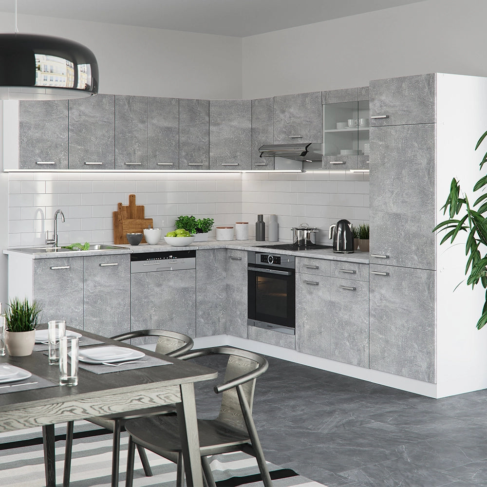 Vicco Cucina angolare completa Cemento/Bianco 227 x 287 cm , PL Rovere