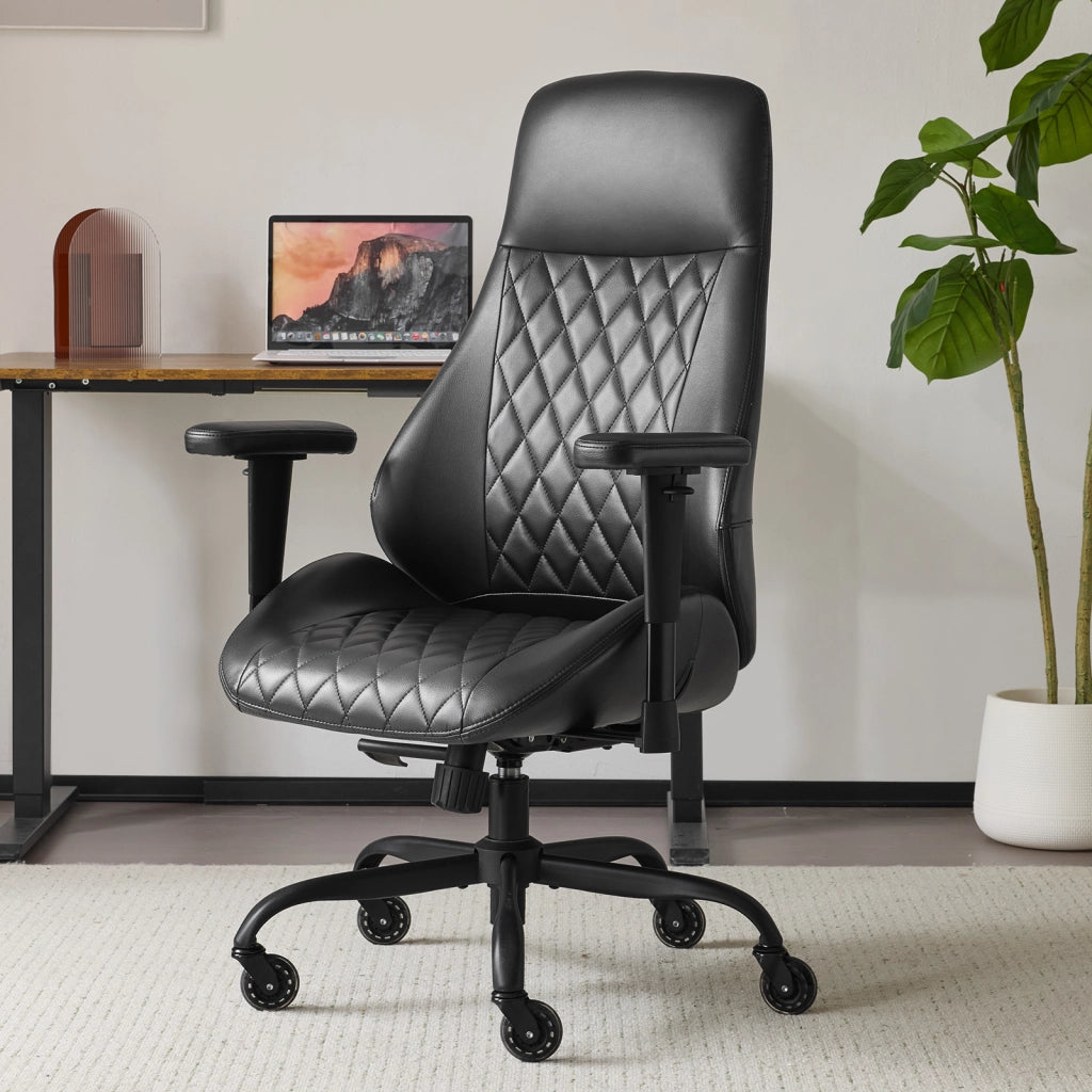 Sedia da ufficio ergonomica con schienale alto, braccioli regolabili, seduta con molle in pelle nera