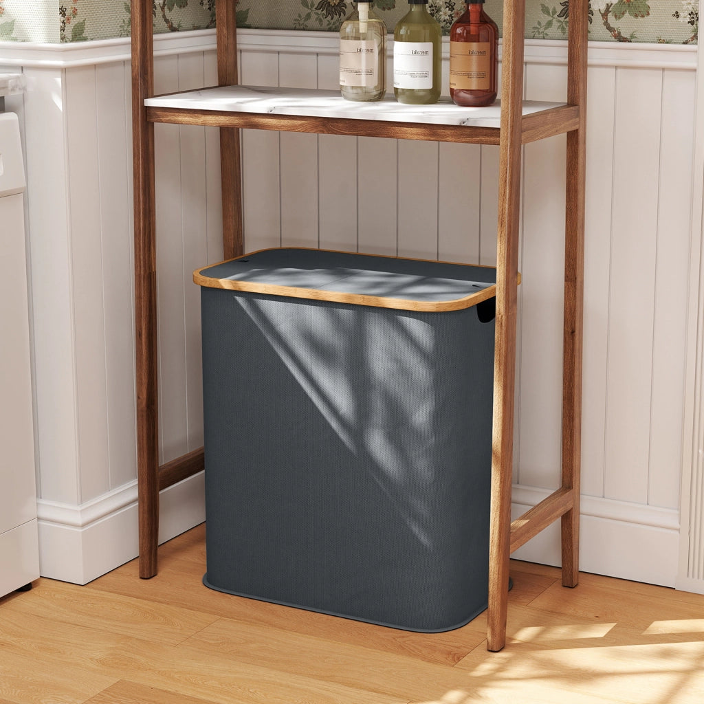 Cestino bucato doppio pieghevole 80 L ¨C zephmum ¨C grigio con coperchio