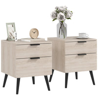 Set 2 Comodini Stile Nordico 40x40x50 cm con Cassetti in Legno Rovere
