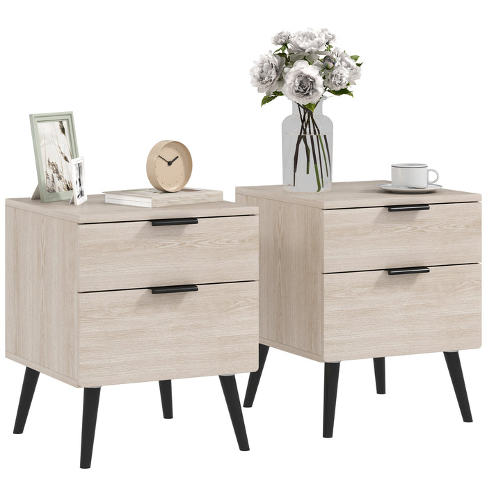 Set 2 Comodini Stile Nordico 40x40x50 cm con Cassetti in Legno Rovere