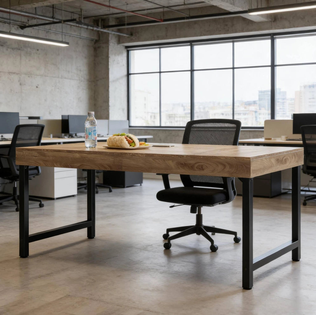 Scrivania da ufficio in MDF e metallo nero e marrone da 140 cm