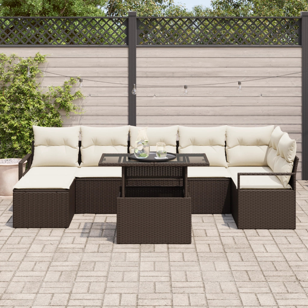Set di divani da giardino  8 pezzi con cuscini marrone rattan poliestere