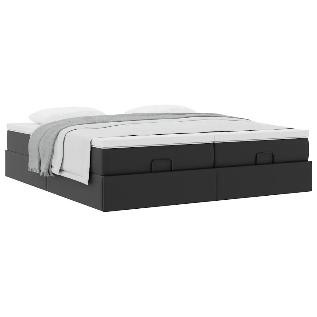 Struttura Letto Pouf con Materassi Nero 160x200 cm Similpelle 3311219