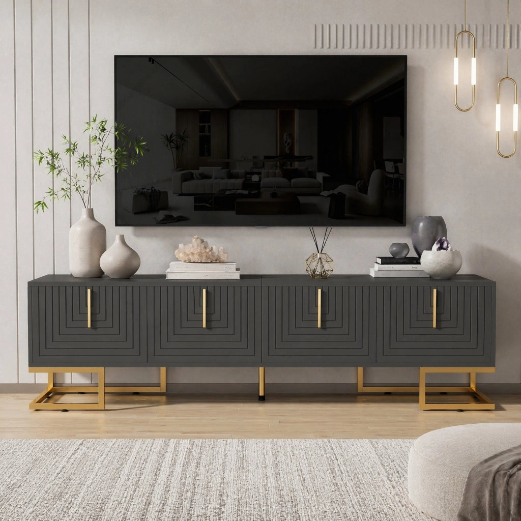 MOBILE TV 170 cm Grigio/Nero in truciolare con 4 ante e gambe dorate
