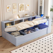 Letto multifunzione 90 x 200 cm in MDF grigio con LED, prese integrate e ampio spazio contenitore