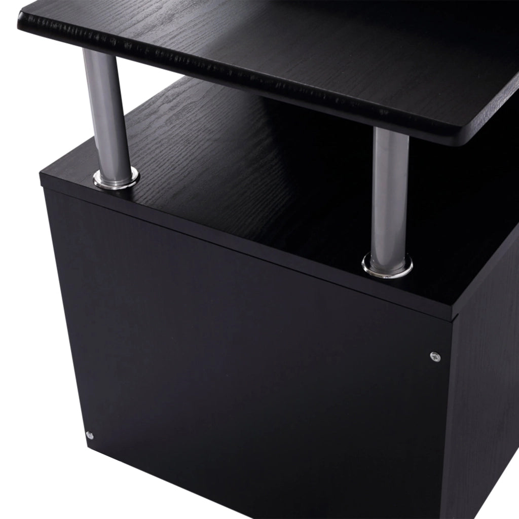 Scrivania Porta PC Moderna Tavolo da Ufficio con Ripiani Tastiera Scorrevole 152x60x88 cm Nero