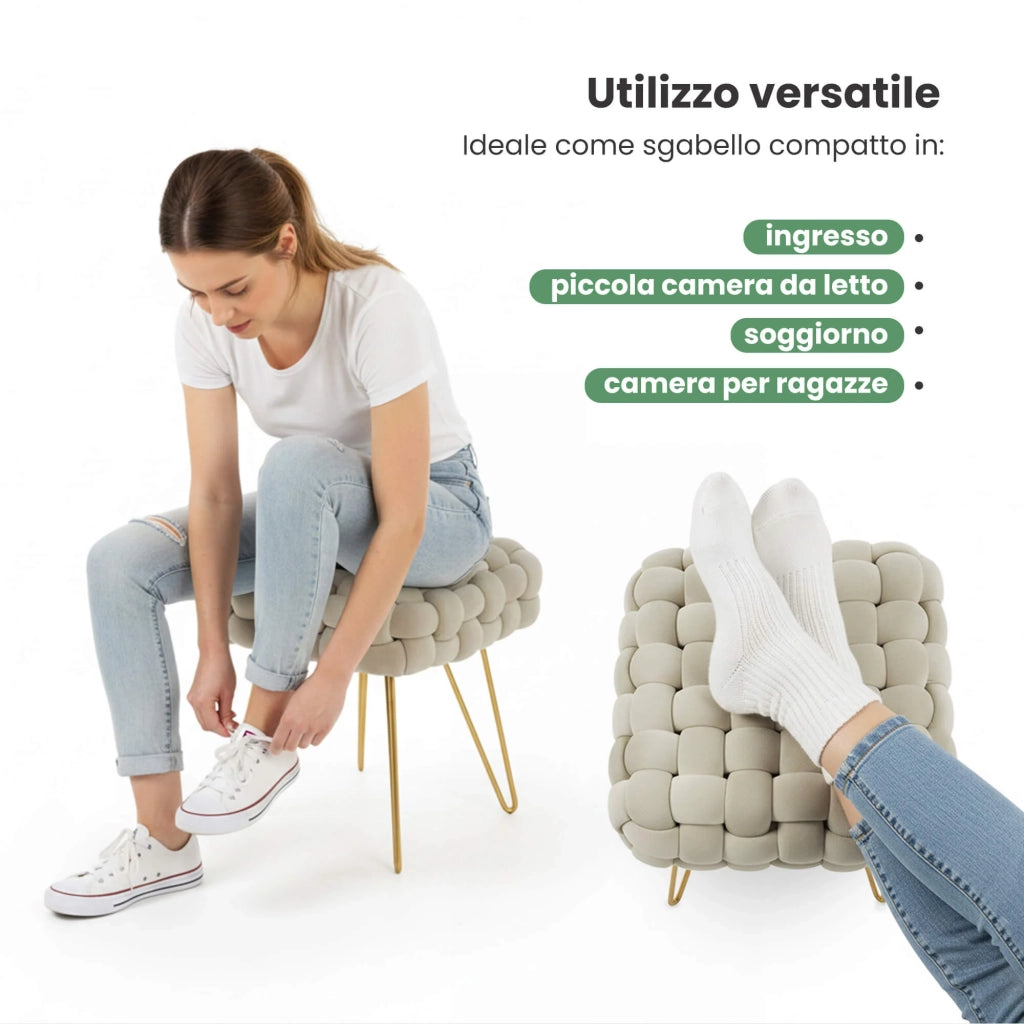 Pouf sgabello in velluto intrecciato 38 cm DOTTY Beige Polvere