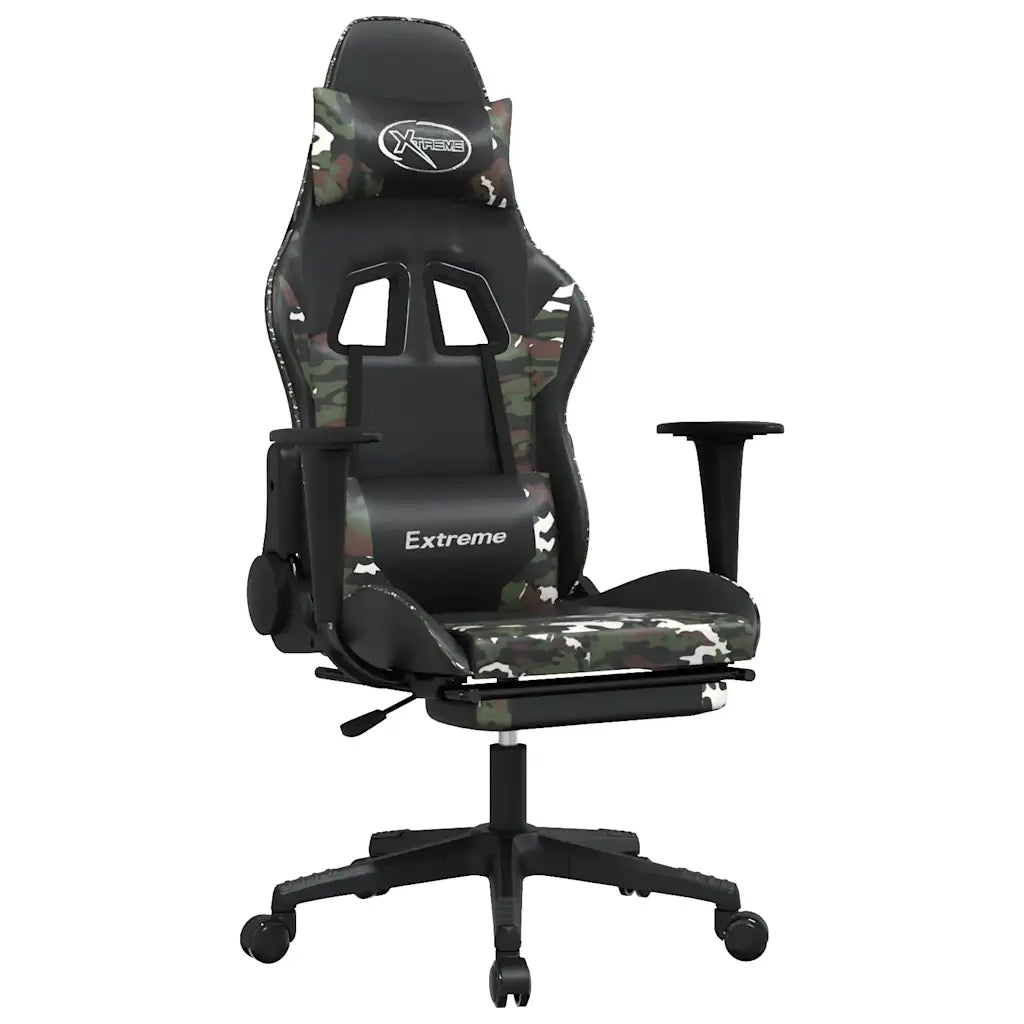 Sedia Gaming | Sedia da e-sports Massaggio Poggiapiedi Nero e Mimetico Similpelle