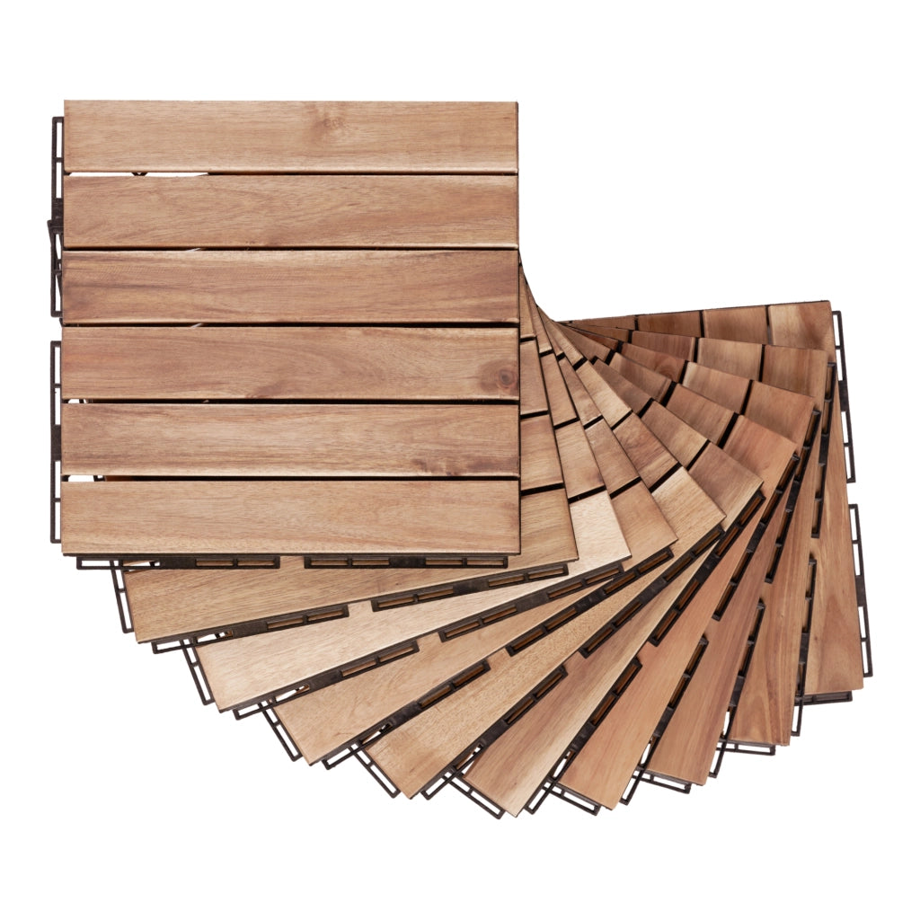 Set Alliste di 10 Piastrelle per Pavimentazione da Esterno Design Lineare in Legno Naturale casa.pro