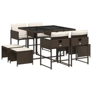 Set da Pranzo da Giardino 9pz | Set Salotto da Giardino con Cuscini Marrone in Polyrattan