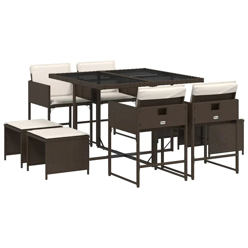 Set da Pranzo da Giardino 9pz | Set Salotto da Giardino con Cuscini Marrone in Polyrattan