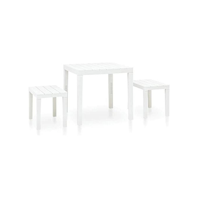 Progarden 8009271090743 Papua Set da Giardino con Tavolo e 2 Panche in Polipropilene Resistente agli Agenti Atmosferici e ai Raghi UV colore Bianco