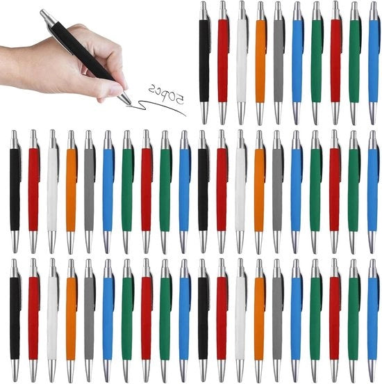 Set di pennarelli ergonomici da 50 pezzi, grip antiscivolo, 8 colori, pennarelli a sfera, per ufficio e casa.