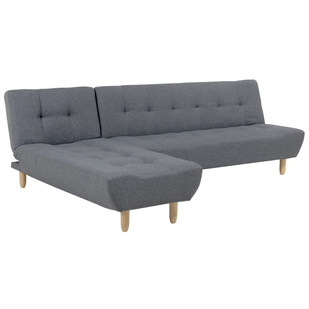 Divano Angolare Rivestimento Tessuto Grigio Scuro Gambe Legno Chiaro Chaise Longue versione destra 4 Posti