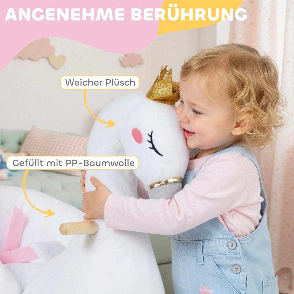 Cavallo a Dondolo Cigno con Ninna Nanna ¨C zephmum ¨C Bianco Legno 65x40x68 cm