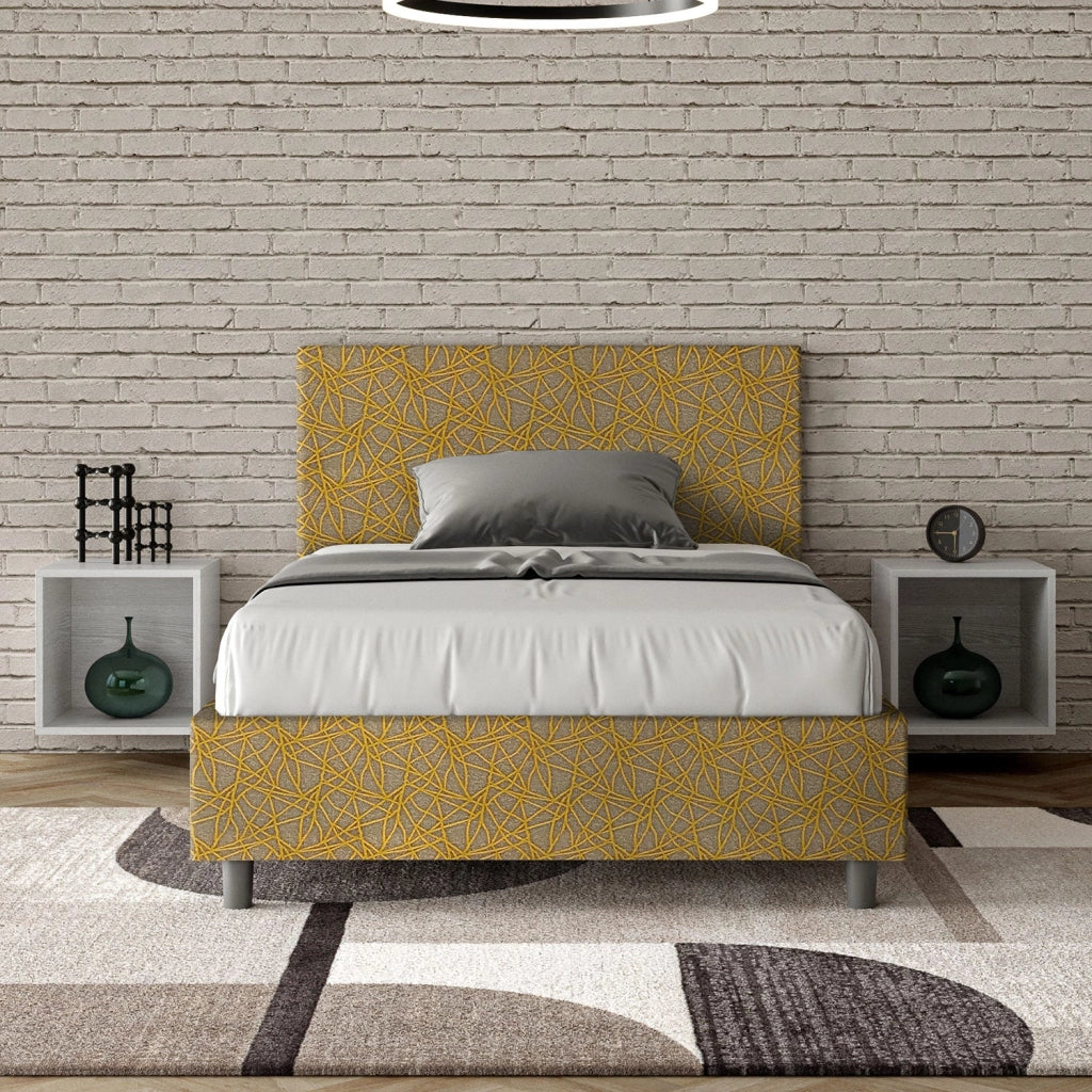 Letto 1 Piazza e Mezzo 120x190 cm con Rete e Contenitore Adele Era 06 Giallo