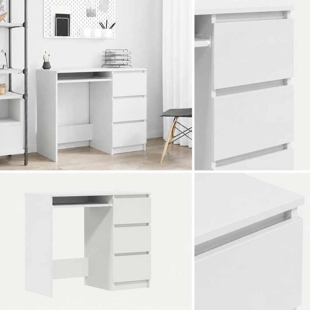 White Engineered Wood Desk With Drawer, 90x45x76 Cm Computer Table, Sturdy Minimalist Design, Space Saving Workstation For Home Office Study Room