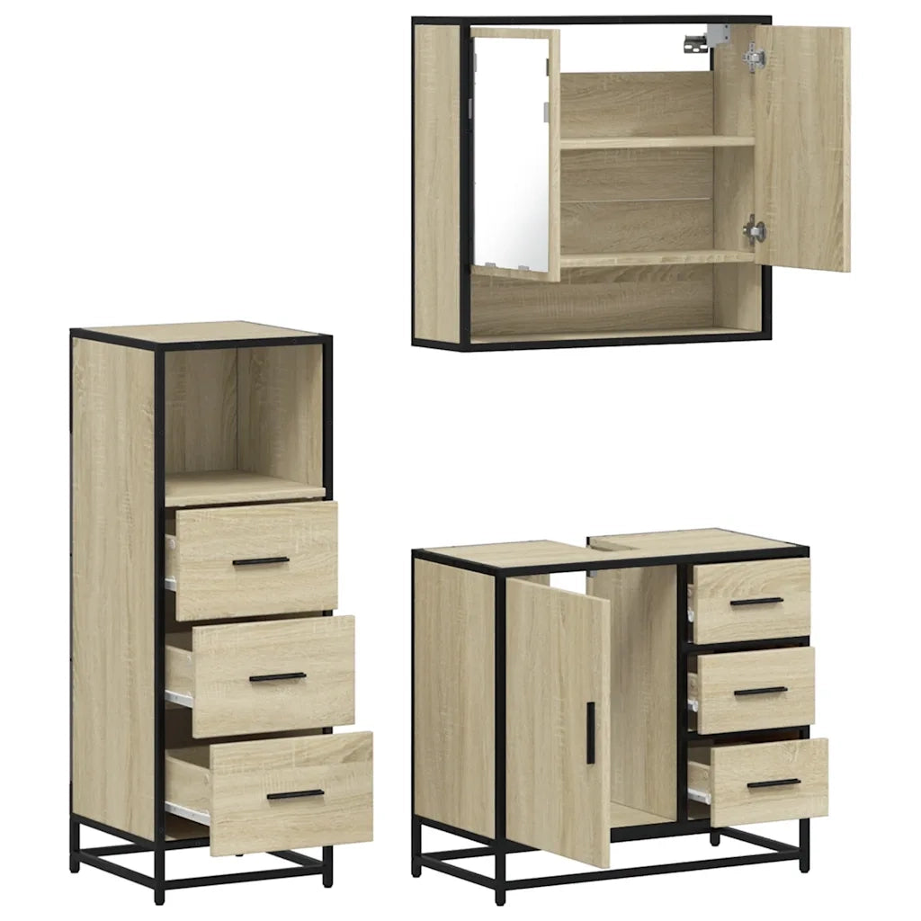 Set Mobili da Bagno 3 pz Rovere Sonoma in Legno Multistrato