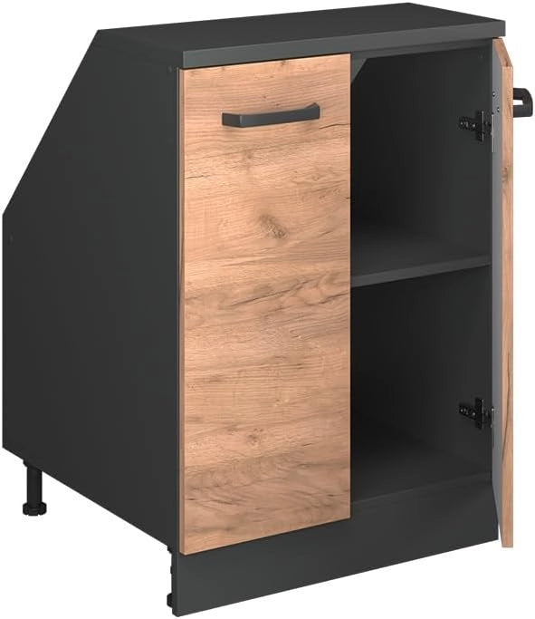 Mobile sottotetto Rion, Quercia dorata, 60 x 81.6 cm con 2 porte, carcassa 60 cm profondità, adatto per il salvaspazio sotto tetti spioventi