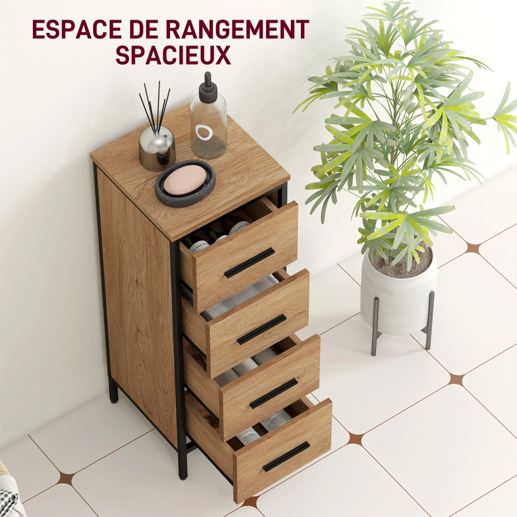 Mobiletto Bagno Stretto con 4 Cassetti in Acciaio ¨C Zephmum ¨C Rovere 30x30x82