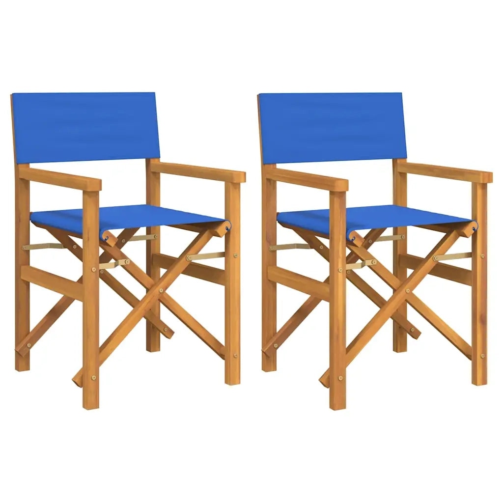 Sedie da Regista Pieghevoli 2 pz Blu in Legno Massello di Teak