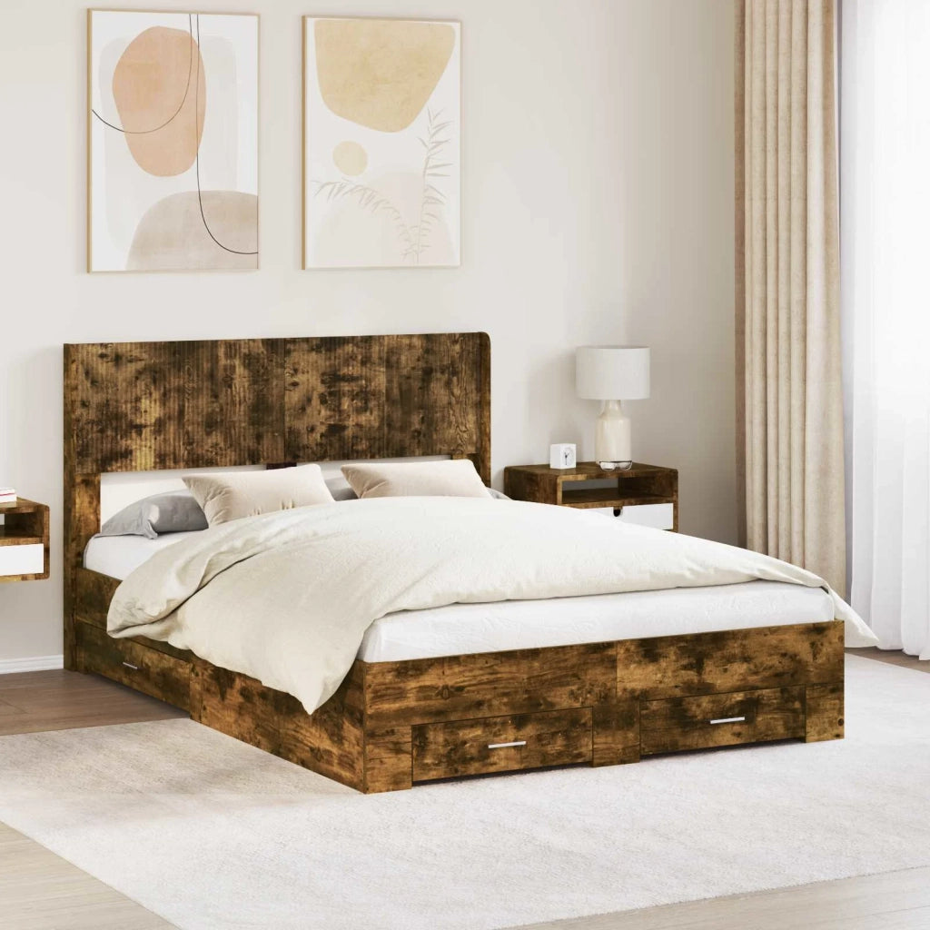 Struttura del letto con stoccaggio e testata Rovere Fumo 3414457