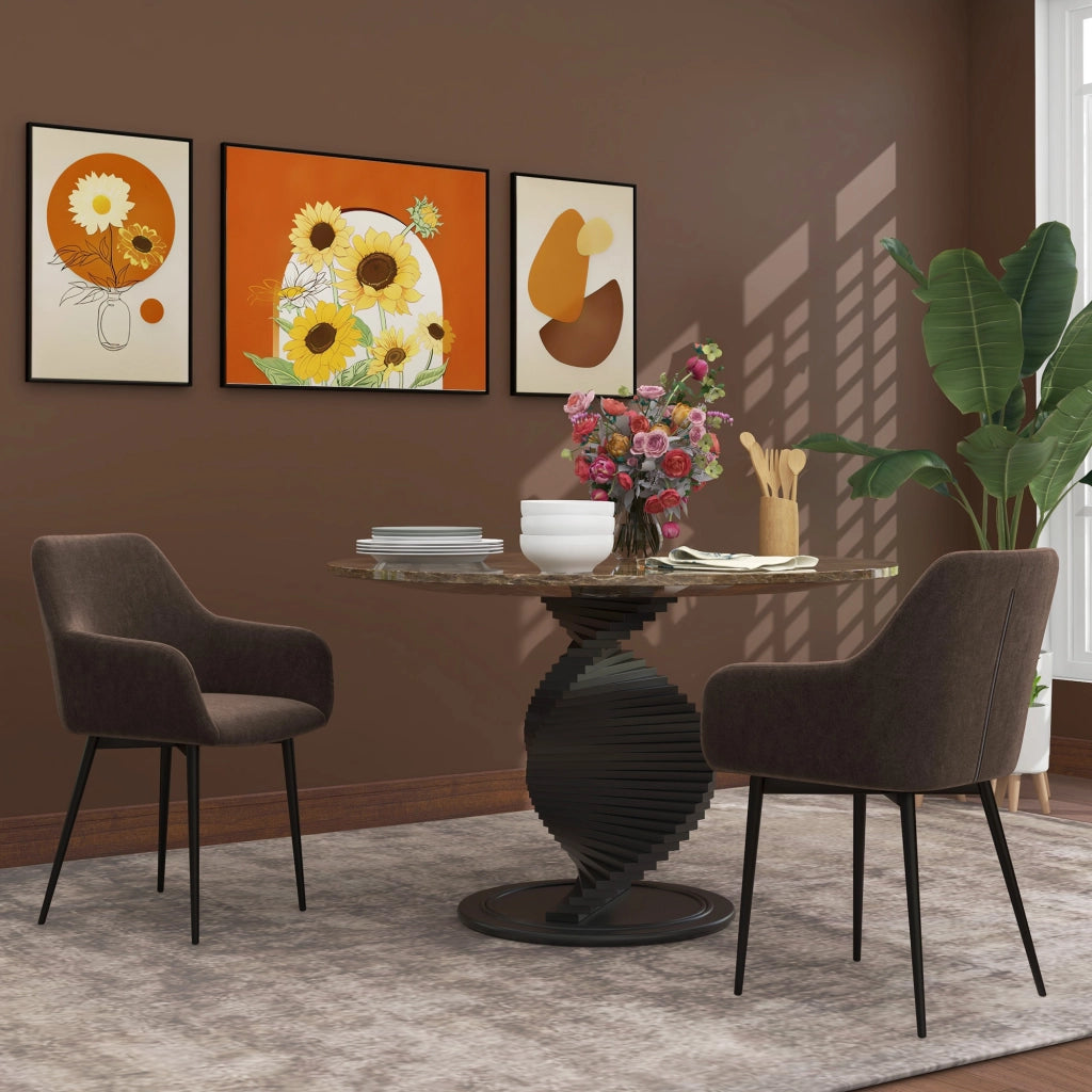 Set 2 Sedie da Pranzo Nordiche Imbottite con Braccioli Ricurvi in Tessuto Effetto Velluto, 54x57x80 cm, Marrone