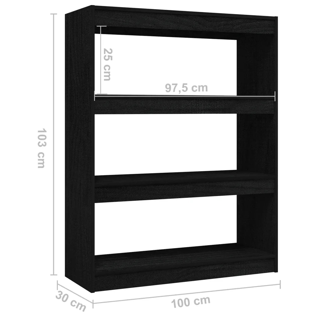 Libreria Divisorio-Scaffale per Libri-Mobile di Stoccaggio Nero 100x30x103 cm in Legno Massello di Pino